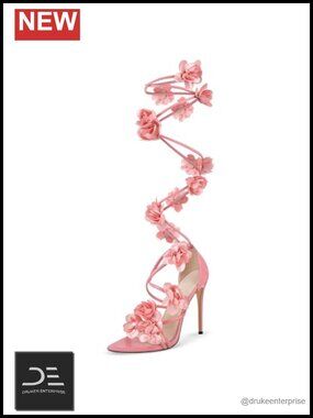 Knee High Gladiator Stiletto Heels with Floral Lace Up Straps